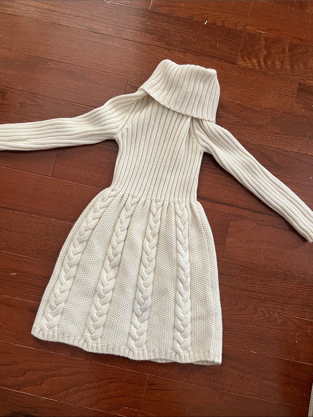 Rachel Zoe Girls Cream Cable-Knit Turtleneck Dress